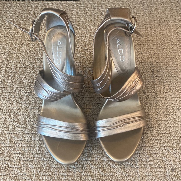 Gold Heels With Buckle Ankle Strap Size 8. Heel just over 4 IN High. Worn once. - Picture 2 of 6